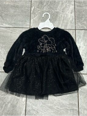 Disney Minnie Mouse Dress 3T Black Tutu Faux Fur Party Dress